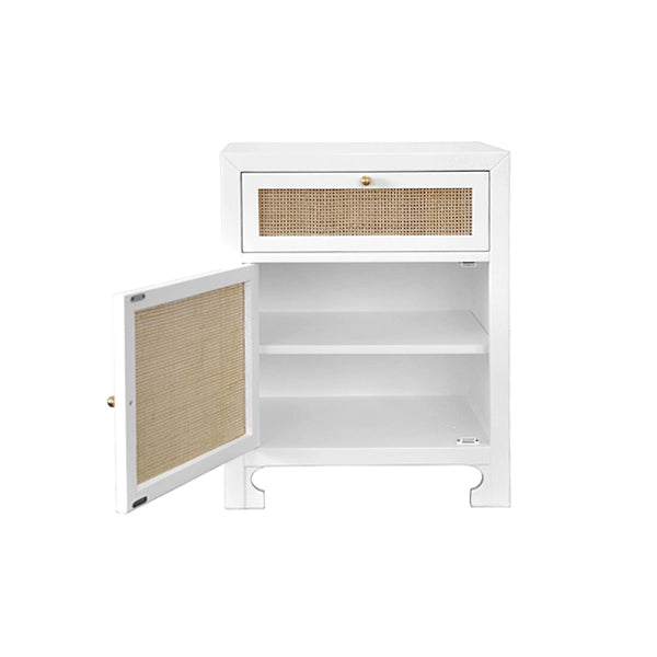 Worlds Away - Ruth Cabinet W Cane Door Front In White Lacquer - RUTH WH - GreatFurnitureDeal