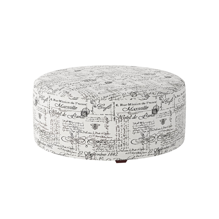 Southern Home Furnishings - Francaise Ebony 39" Round Cocktail Ottoman in Multi - 140-C Francaise Ebony