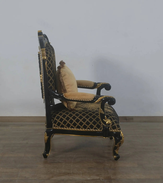 European Furniture - Rosella Accent Armchair Black Gold Damask - 44696-C
