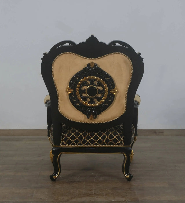 European Furniture - Rosella Accent Armchair Black Gold Damask - 44696-C