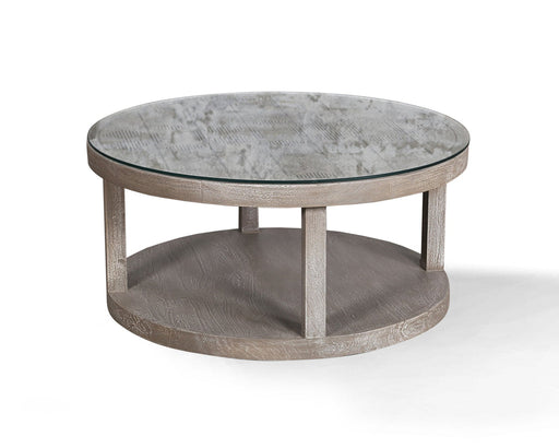 Parker House - Crossings Round Cocktail Table with Glass Top in Sandblasted Fossil Grey - SER#11 - GreatFurnitureDeal