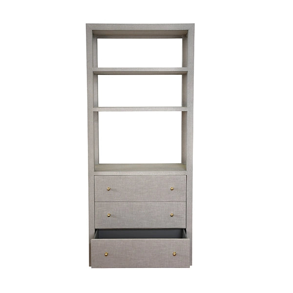 Worlds Away - Silas Etagere With Grey Grasscloth Case And Grey Linen Drws - SILAS GRY