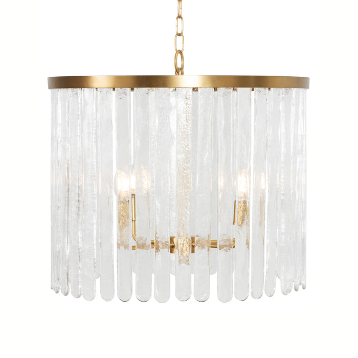 Worlds Away - Silvana Four Light Hanging Textured Glass Pendant in Brushed Brass - SILVANA BBR