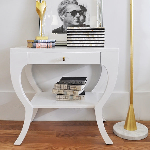 Worlds Away - Sonya Curvy Side Table With Acrylic Hardware In White Lacquer - SONYA WH