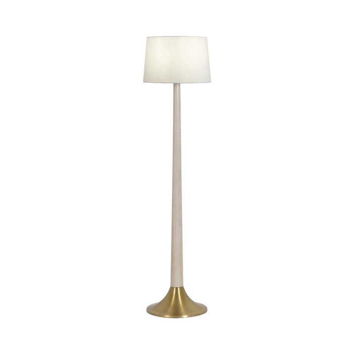 Worlds Away - Stanton Brushed Brass Base Floor Lamp With White Linen Shade in Cerused Oak - STANTON CO