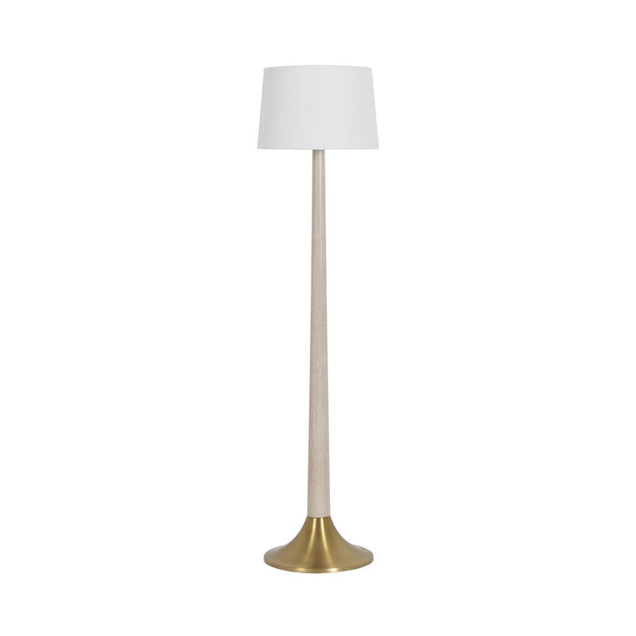 Worlds Away - Stanton Brushed Brass Base Floor Lamp With White Linen Shade in Cerused Oak - STANTON CO - GreatFurnitureDeal