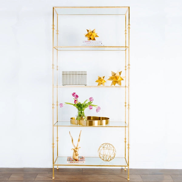Worlds Away - Tall Etagere With Square Iron Rings In Gold Leaf - STEWART G - GreatFurnitureDeal