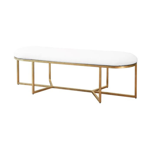 Worlds Away - Oval Bench With White Linen Cushion And Iron Base In Gold Leaf - TAMIA G - GreatFurnitureDeal