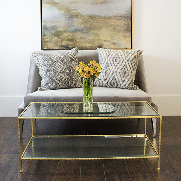 Worlds Away - Taylor Gold Leaf Rectangular Coffee Table W Beveled Glass - TAYLOR G