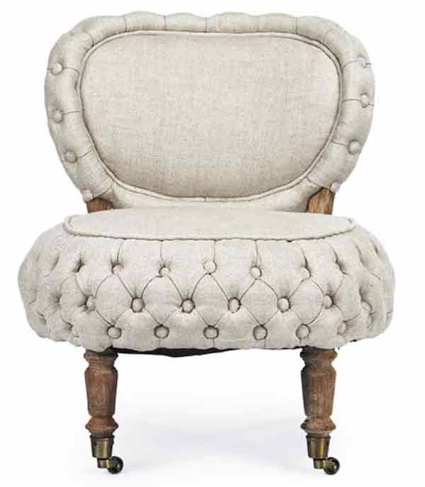 Zentique - Sylvie Cream Natural Linen Rolling Accent Chair - TH048 E272 A015-A