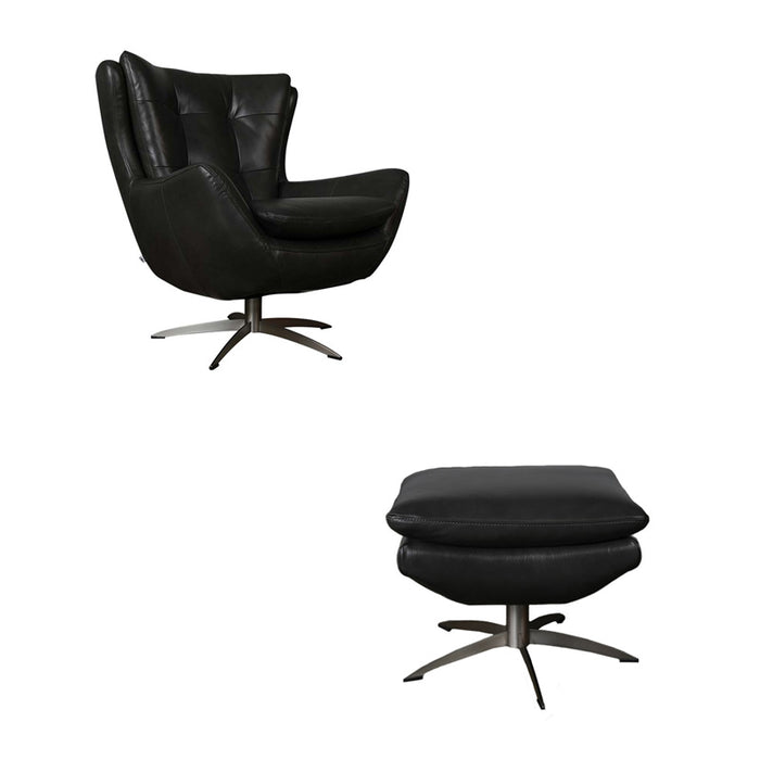 Moroni - McCann Full Leather Swivel Chair with Ottoman in Charcoal - 59606B1855-5962