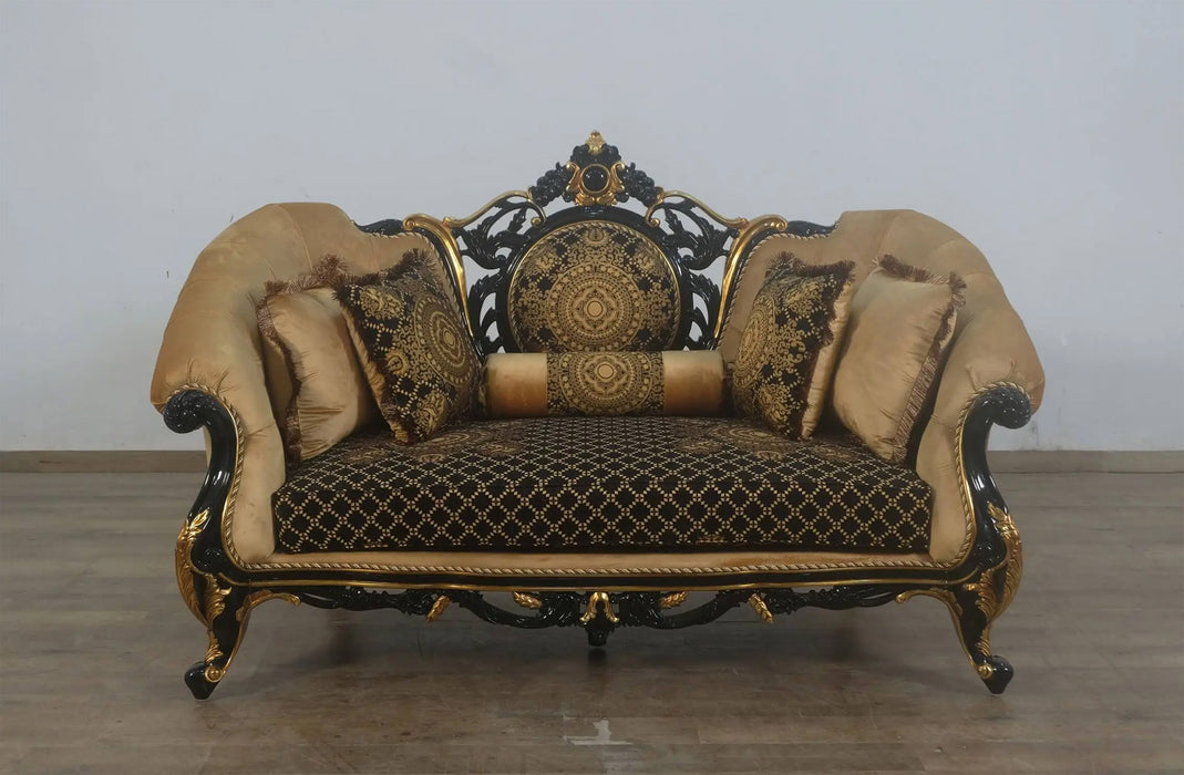 European Furniture - Rosella Loveseat Black Gold Damask - 44696-L