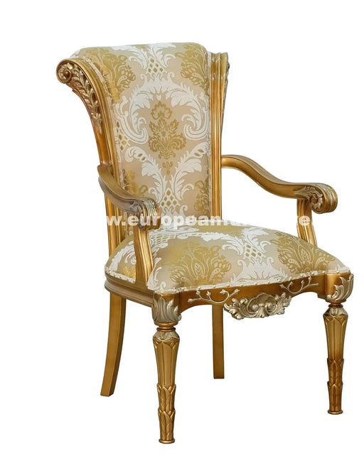 European Furniture - Maggiolini Dining Arm Chair With Damask Fabric Chair Set of 2 - 61957-AC - GreatFurnitureDeal