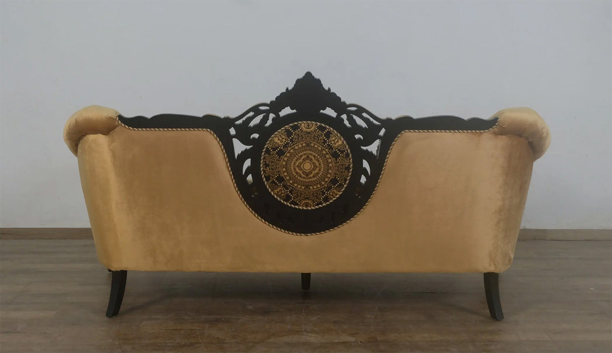 European Furniture - Rosella Sofa Black Gold Damask - 44696-S