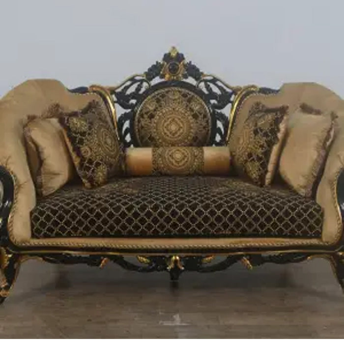 European Furniture - Rosella 4 Piece Living Room Set in Black Gold Damask - 44696-SL2C