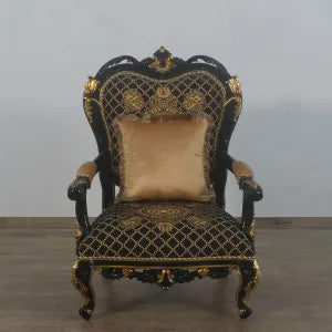 European Furniture - Rosella 4 Piece Living Room Set in Black Gold Damask - 44696-SL2C