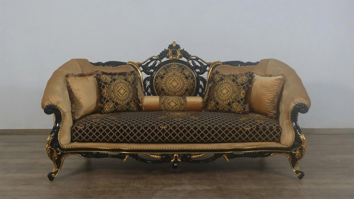 European Furniture - Rosella Sofa Black Gold Damask - 44696-S