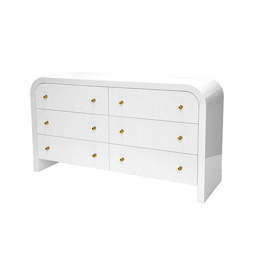 Worlds Away - Valentina Waterfall Edge Chest With Fluted Drawer Front In White Lacquer - VALENTINA WH - GreatFurnitureDeal