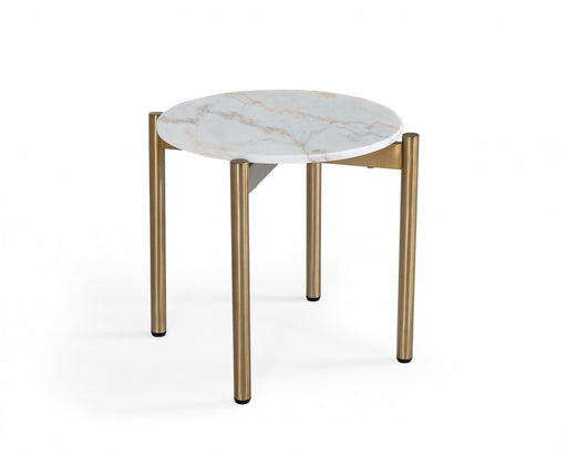 VIG Furniture - Modrest Denzel White Marble Gold End Table - VGGMM-ET-1581-WHT-ET - GreatFurnitureDeal