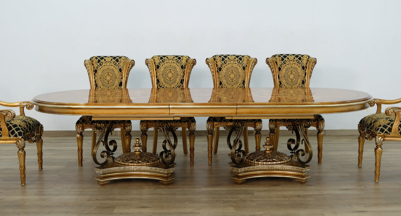 European Furniture - Valentina 11 Piece Dining Room Set With Gold Black Chair - 51955-61958-11SET