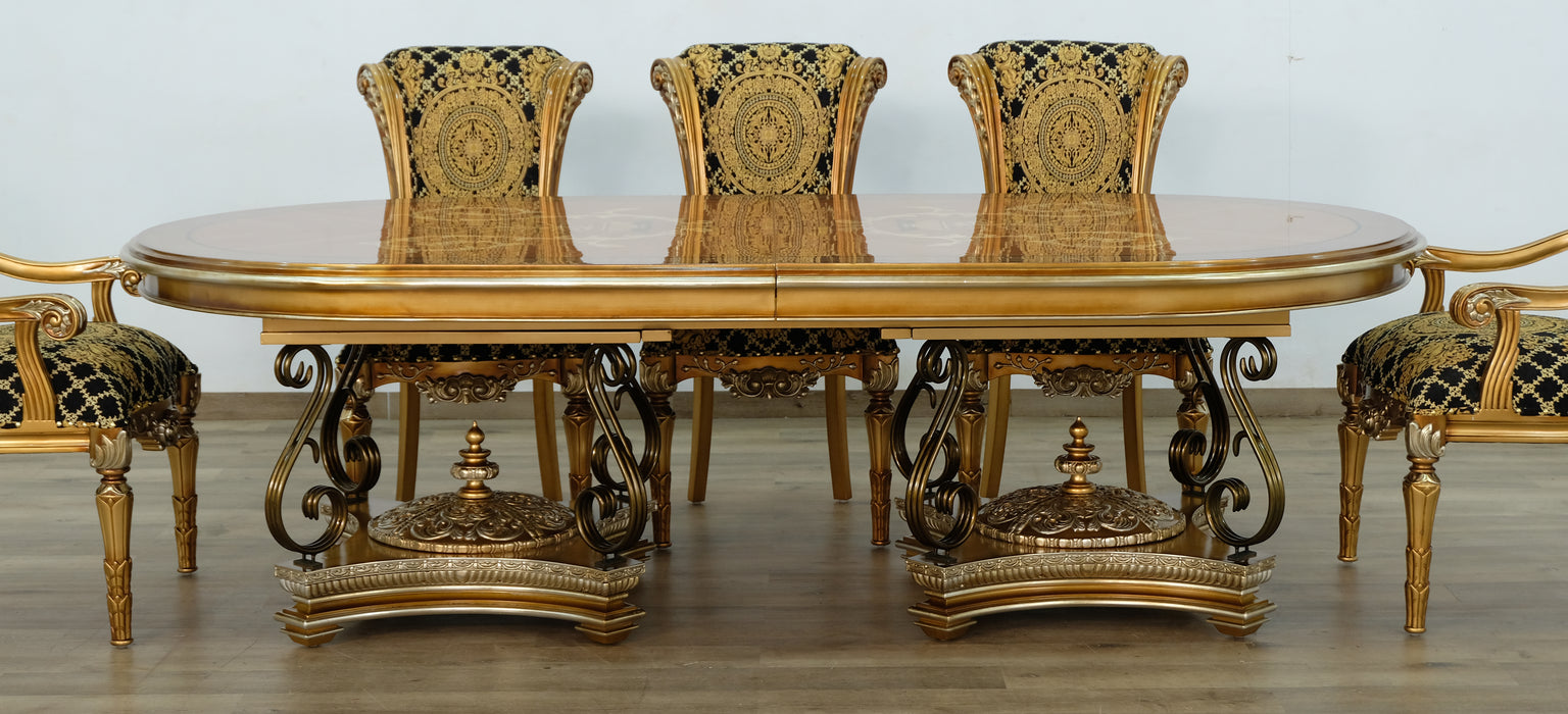 European Furniture - Valentina 9 Piece Dining Room Set With Gold Black Chair - 51955-61958-9SET