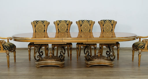 European Furniture - Valentina 11 Piece Dining Room Set With Gold Black Chair - 51955-61958-11SET - GreatFurnitureDeal