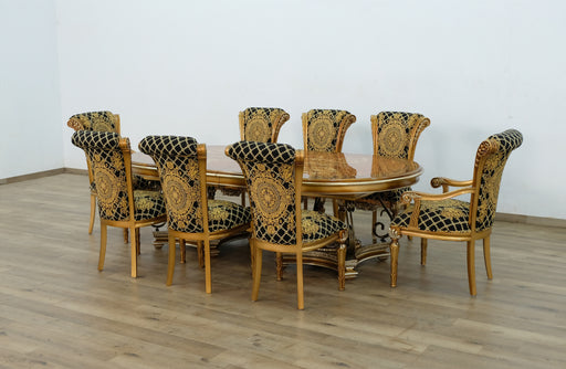 European Furniture - Valentina 9 Piece Dining Room Set With Gold Black Chair - 51955-61958-9SET - GreatFurnitureDeal