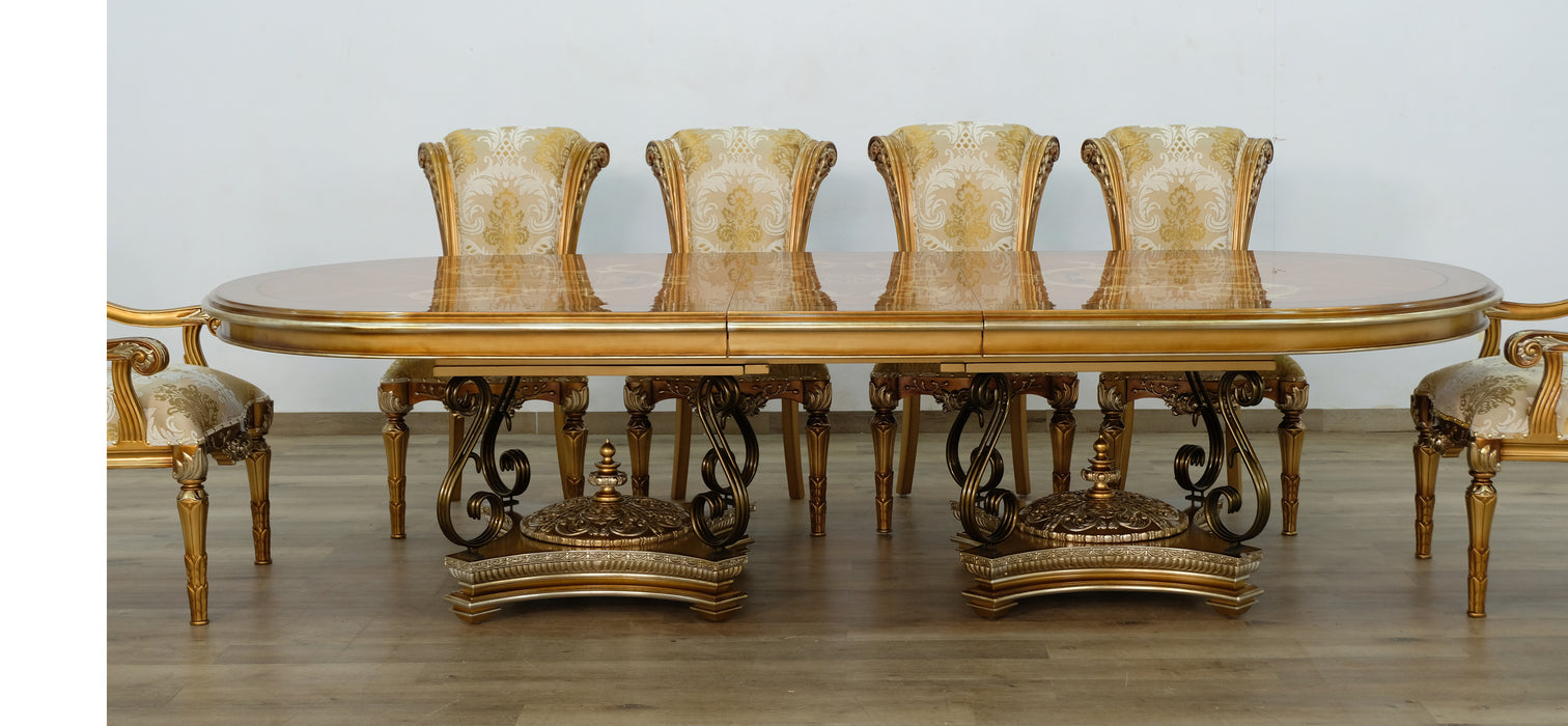 European Furniture - Valentina 11 Piece Dining Room Set With Damask Fabric Chair - 51955-61957-11 SET - GreatFurnitureDeal