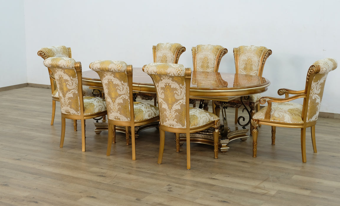 European Furniture - Valentina 9 Piece Dining Room Set With Damask Fabric Chair - 51955-61957-9SET - GreatFurnitureDeal