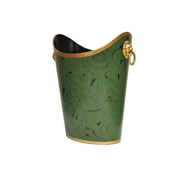 Worlds Away - Oval Wastebasket With Raised Ends And Lion Handles In Malachite - WBLIONOV MAL
