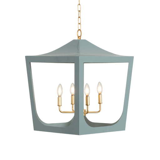 Worlds Away - Wimble Pagoda Lantern with Four Light Gold Leaf Cluster, Body in Light Blue Powder Coat - WIMBLE GBL - GreatFurnitureDeal