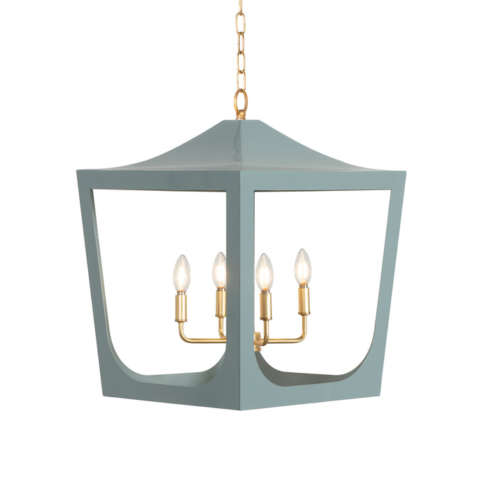 Worlds Away - Wimble Pagoda Lantern with Four Light Gold Leaf Cluster, Body in Light Blue Powder Coat - WIMBLE GBL