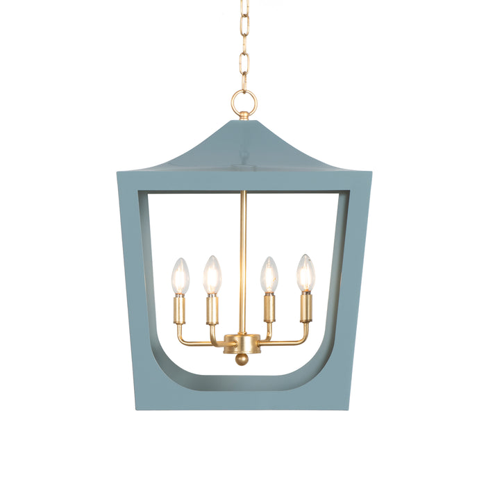 Worlds Away - Wimble Pagoda Lantern with Four Light Gold Leaf Cluster, Body in Light Blue Powder Coat - WIMBLE GBL