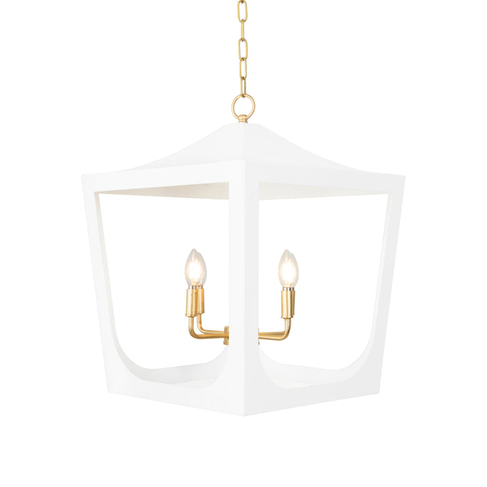 Worlds Away - Wimble Modern Pagoda Lantern With Four Light Gold Leaf Cluster, Body In White Powder Coat - WIMBLE GWH