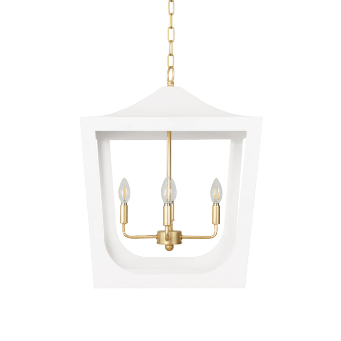 Worlds Away - Wimble Modern Pagoda Lantern With Four Light Gold Leaf Cluster, Body In White Powder Coat - WIMBLE GWH - GreatFurnitureDeal