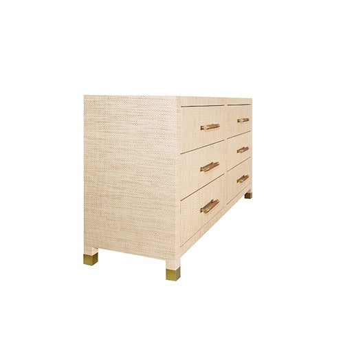 Worlds Away - Six Drawer Chest With Rattan Wrapped Handles in Natural Grasscloth - WINCHESTER NAT - GreatFurnitureDeal