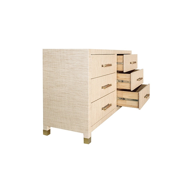 Worlds Away - Six Drawer Chest With Rattan Wrapped Handles in Natural Grasscloth - WINCHESTER NAT