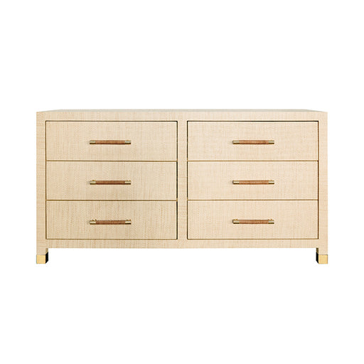 Worlds Away - Six Drawer Chest With Rattan Wrapped Handles in Natural Grasscloth - WINCHESTER NAT - GreatFurnitureDeal
