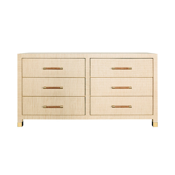 Worlds Away - Six Drawer Chest With Rattan Wrapped Handles in Natural Grasscloth - WINCHESTER NAT