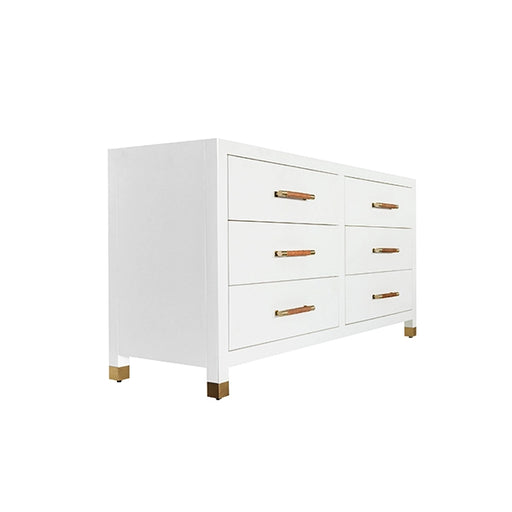 Worlds Away - Six Drawer Chest With Rattan Wrapped Handles in Matte White Lacquer - WINCHESTER WH - GreatFurnitureDeal