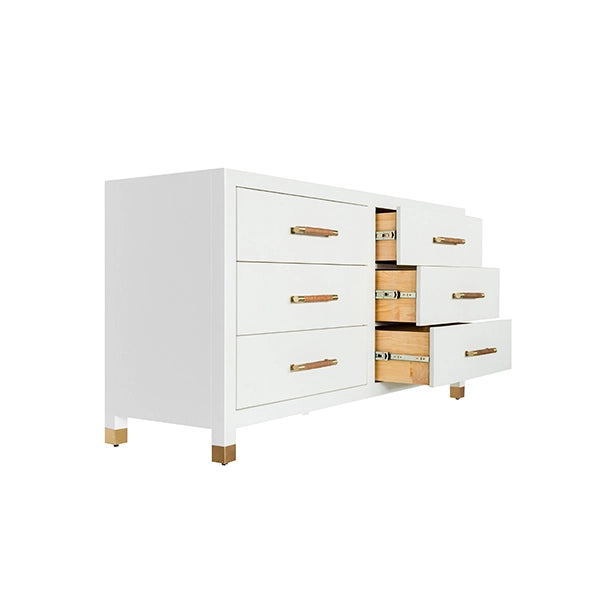Worlds Away - Six Drawer Chest With Rattan Wrapped Handles in Matte White Lacquer - WINCHESTER WH