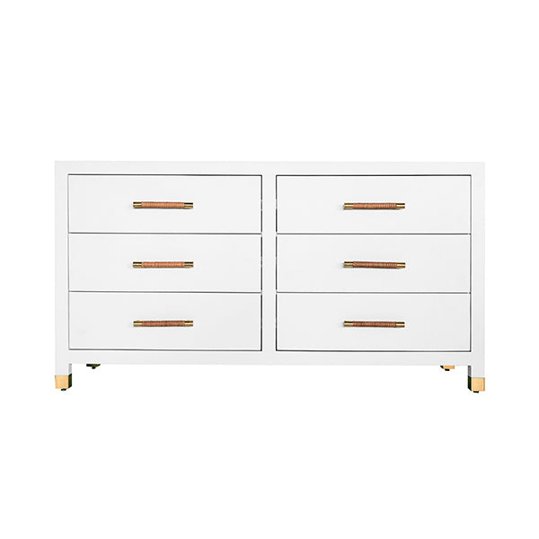Worlds Away - Six Drawer Chest With Rattan Wrapped Handles in Matte White Lacquer - WINCHESTER WH
