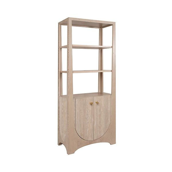 Worlds Away - Etagere With Two Door Fluted Cabinet in Cerused Oak - YOUNG CO - GreatFurnitureDeal