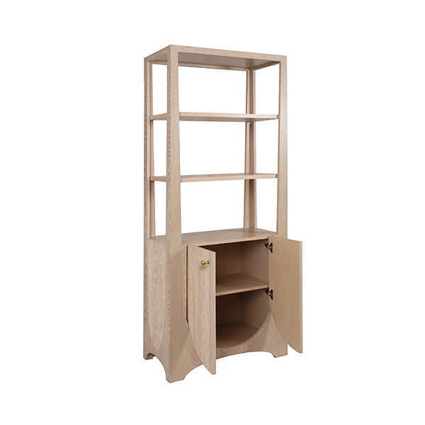 Worlds Away - Etagere With Two Door Fluted Cabinet in Cerused Oak - YOUNG CO