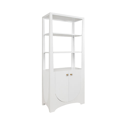 Worlds Away - Etagere With Two Door Fluted Cabinet in Matte White Lacquer - YOUNG WH - GreatFurnitureDeal