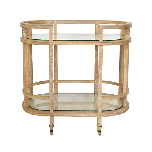 Worlds Away - Oval Bar Cart With Two  Natural Cane Shelves And Cerused Oak Frame - ZAINA CO - GreatFurnitureDeal