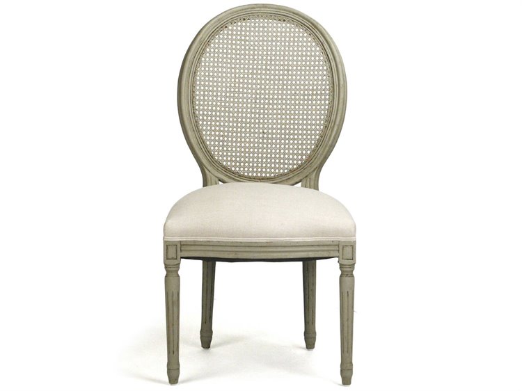 Zentique - Medallion Natural Linen / Faux Olive Green Side Dining Chair - B004 CANE 432 A003