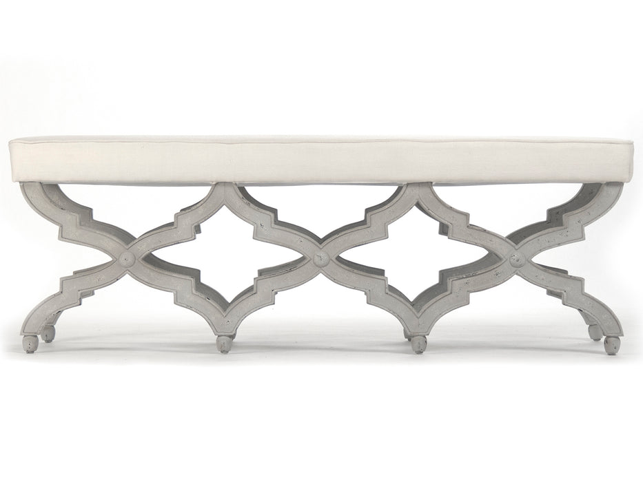 Zentique - Judith Distressed Grey / Off-White Linen Accent Bench - LI-S13-18-100