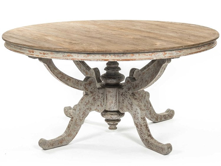 Zentique - Provence Natural / Distressed Grey 62'' Wide Round Dining Table - ZENLI-S8-25-01