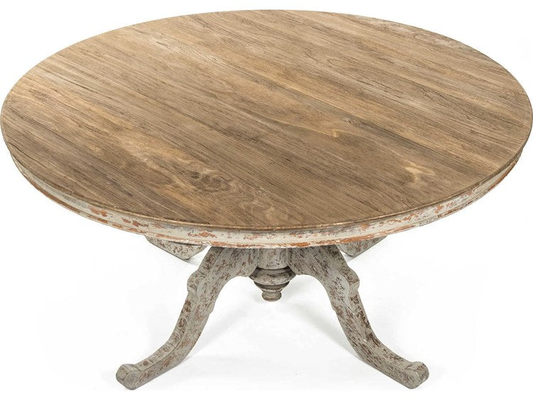 Zentique - Provence Natural / Distressed Grey 62'' Wide Round Dining Table - ZENLI-S8-25-01